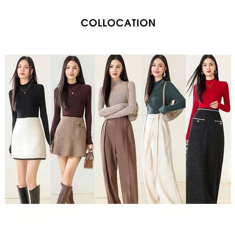 Wool Seamless Integrated Sweatwe Knit Base Shirt, Spring and Autumn Thin Slim Women's Top Z260313