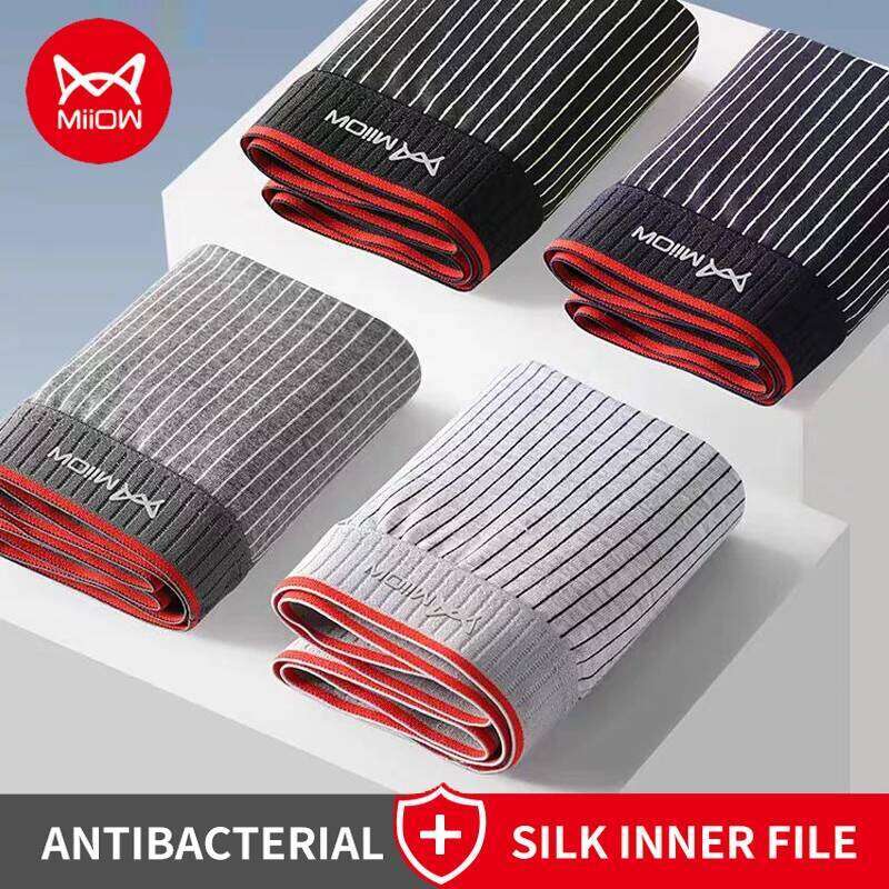 MiiOW 3Pcs Cotton Men's Panties 3A Antibacterial Man Boxer Underwear Fashion Stripeds Printed Men Underpants Boxers Trunks L-5XL