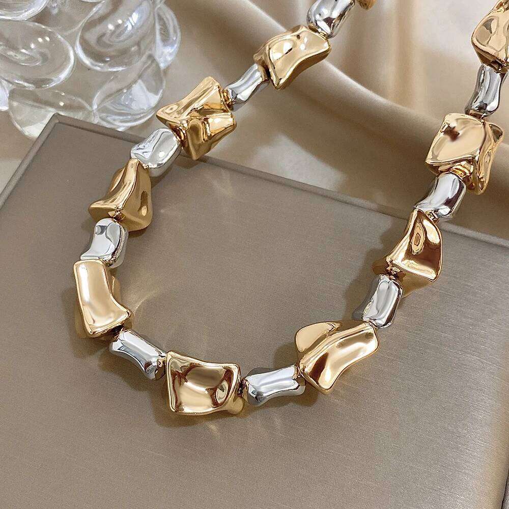 Unique Design Women's Chunky CCB Two-Tone Gold Silver Color Irregular Geometric Necklace Statement Fashion Jewelry Gift H260312