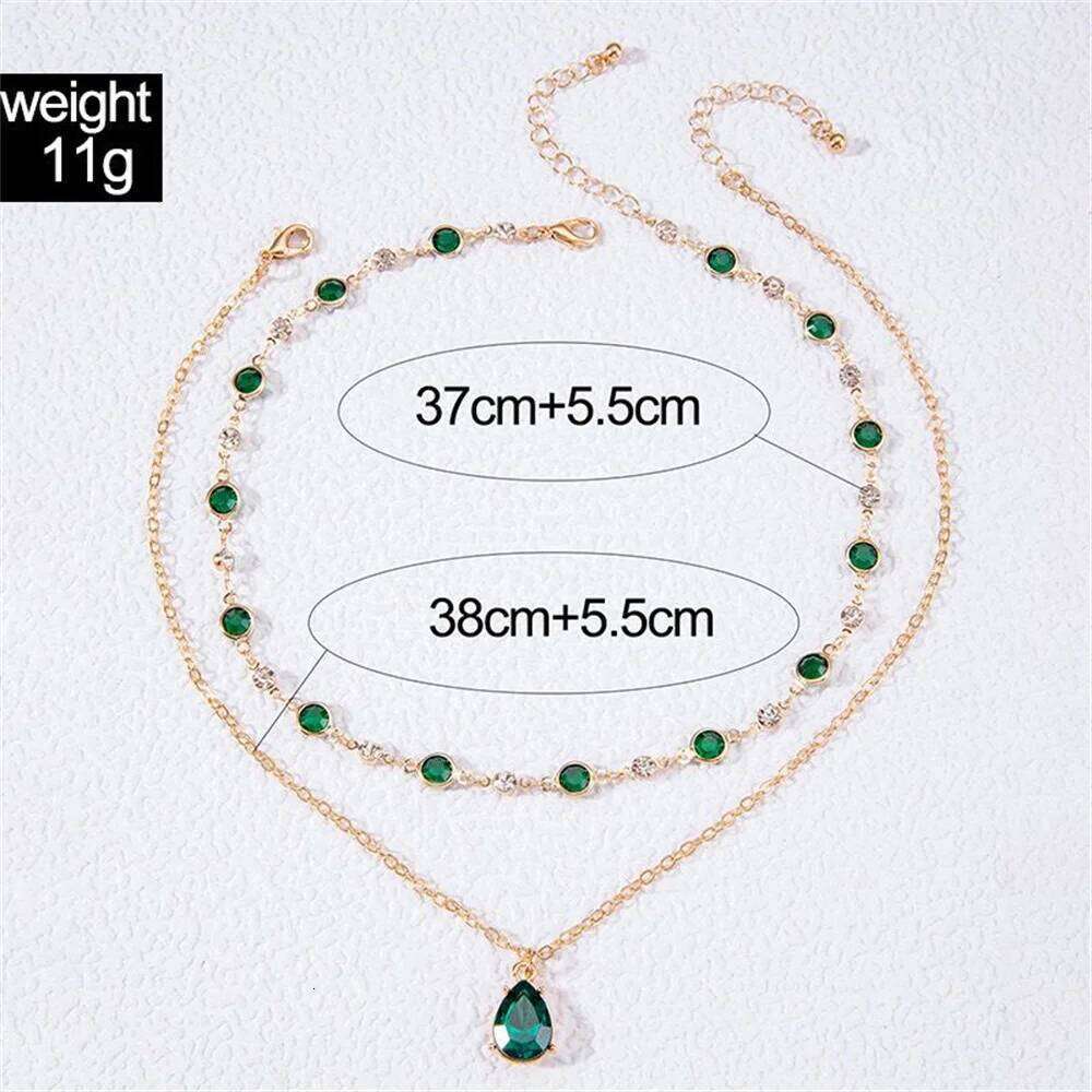 Fashion Boho Gold-plate Crystal Chain Green Water Drop Pendant Female Necklace For Women Vintage Baroque Choker Jewelry Gift H260312