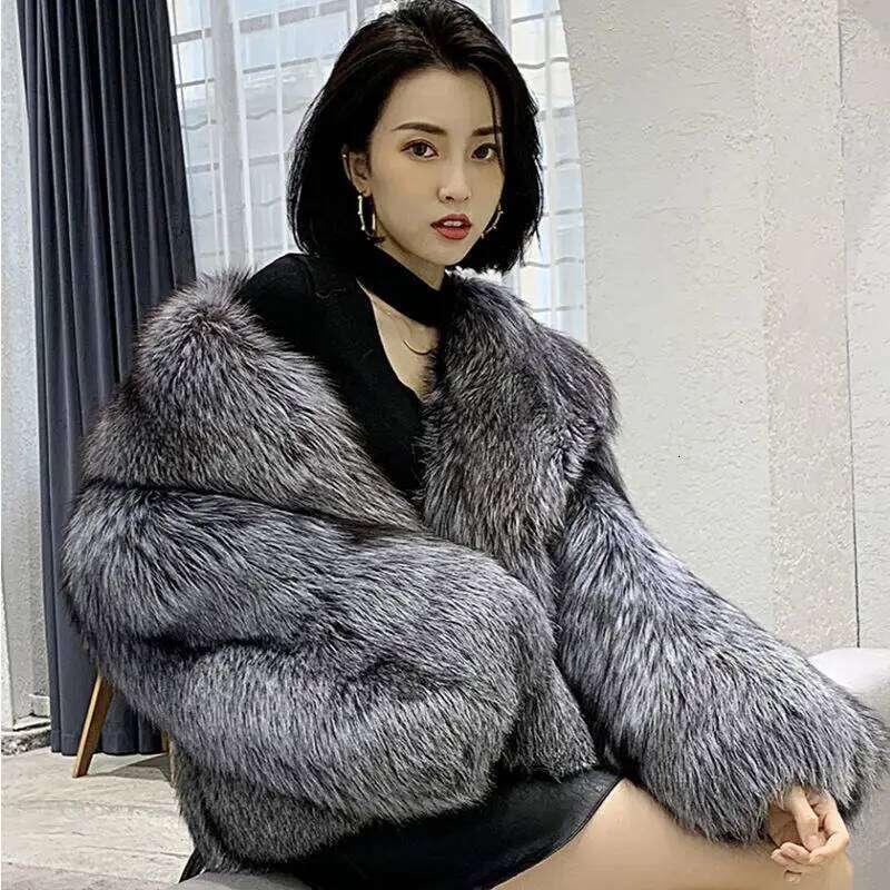Women's short style fashion imitation fox hair whole fur coat autumn winter new casual lady jacket Z260313