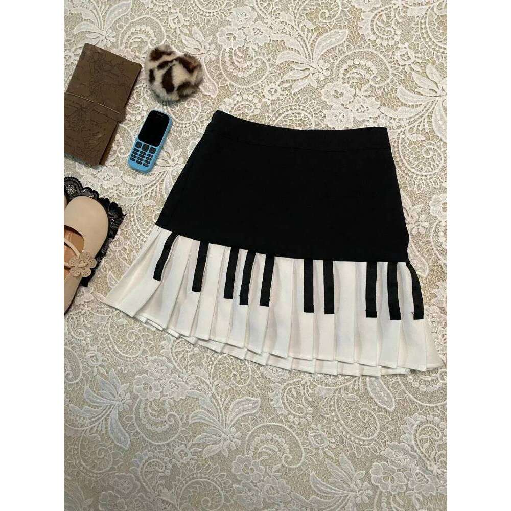 2000s Aesthetic Elegant Y2k Black White Piano Women Slim Design Harajuku Mini Skirt Female Retro Korean Popular Clothes Z260314