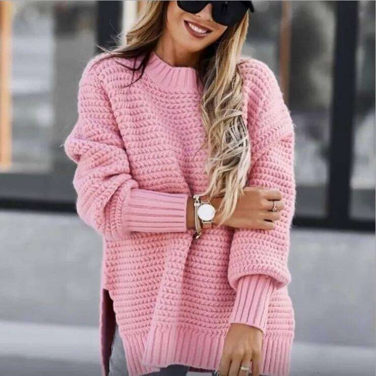 2024 Winter New Fashionable and Casual Women's Half High Collar Solid Color Bundle Hand Side Split Knitted Sweater Z260314