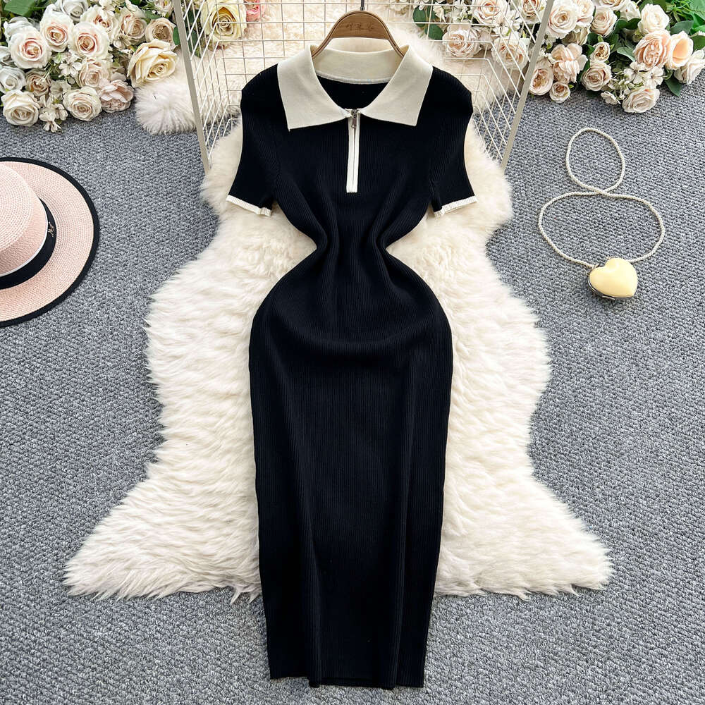 2026 Designer's New Half Zipper High Collar Knitted Dress A12 with Goddess Style Elegant Slimming