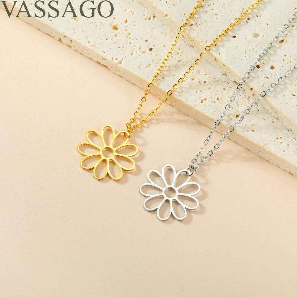 VASSAGO Daisies Stainless Steel Chrysanthemum Pendant Necklace for Women Little Wild Flower Jewelry H260312