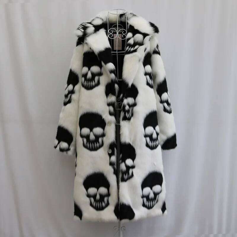 Single Breasted Men Faux Mink Skulls Cardigan Jacket Outerwear Thick Warm Fur Spliced Pockets Casual Loose Winter Z260313