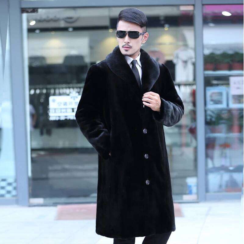 Men's fur mink coat winter warm long casual plus size Z260313