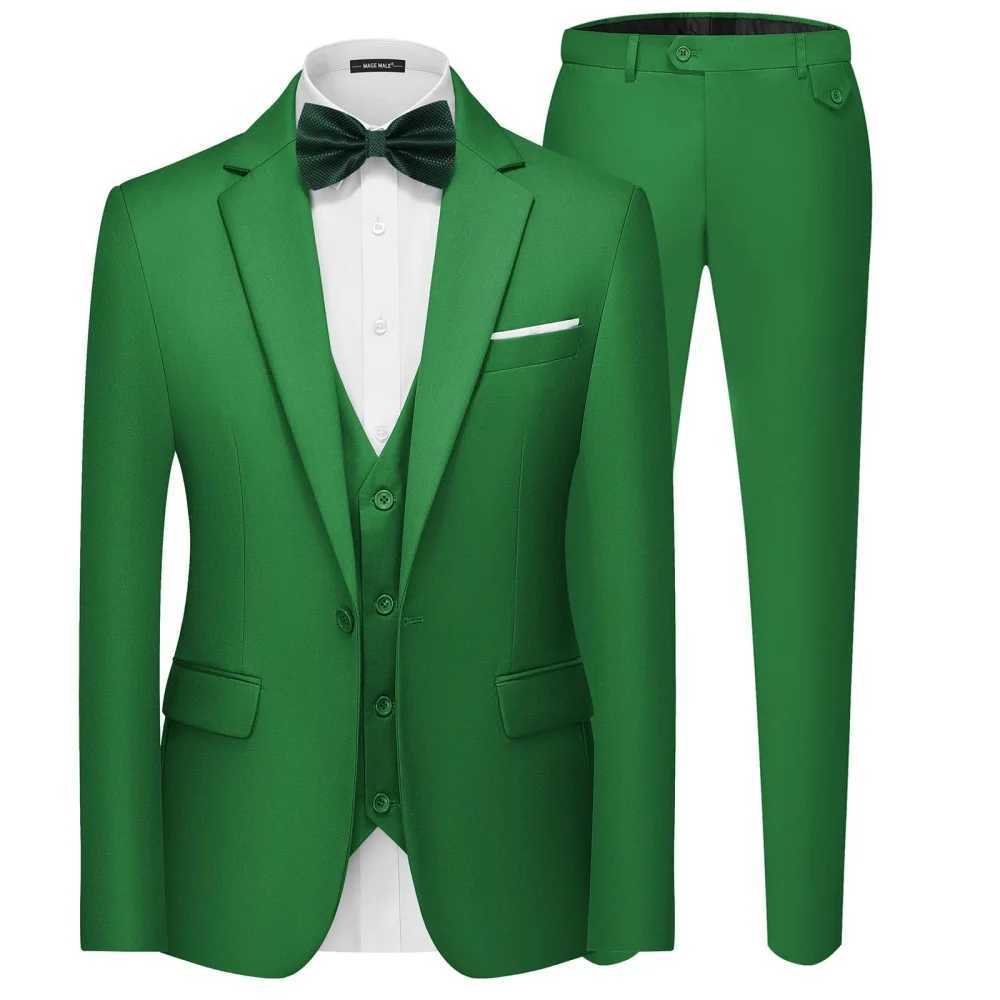 Mens Elegant Solid Color Blazer Vest Pants Set Casual Outdoor English Style Wedding Performance Singer Outfit M260313