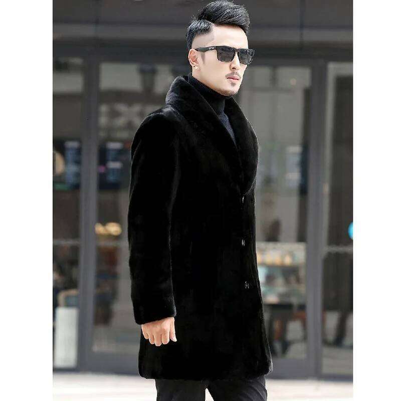 Winter Mid Length Jacket Men Long Sleeve Single-breasted Faux Fur Coat Windbreaker Windproof Thick Pockets Snow Clothes Z260313