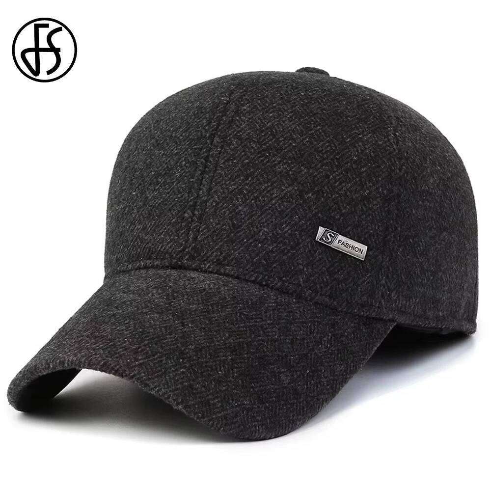 FS Black Plus Plush Winter Baseball Cap For Men Thick Warm Women Earflap Hat Outdoor Windproof Trucker Caps Casquette Homme 2026 Z260314