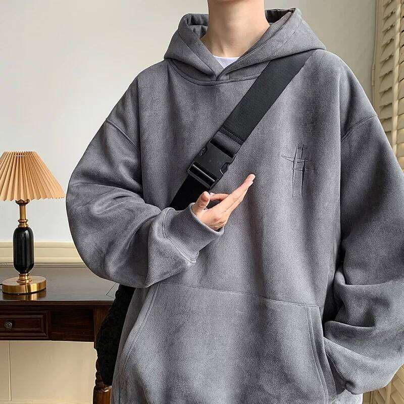 Chamois Leather Embroidered Sweatshirt Men's American Style Vintage Trendy Brand Casual Loose Fit Hooded Jacket Niche Fashion Z260314