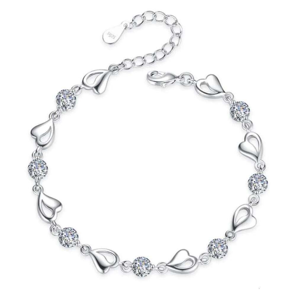 925 Sterling Silver Bracelet Jewelry High Quality Retro Heart Wedding Shaped Cubic Zirconia Length 20CM Z260313