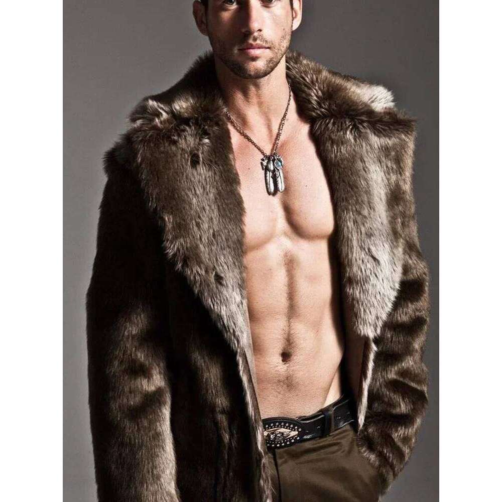 2020 Autumn and Winter Large Lapel Long Faux Fur Jacket fashion thicken Men's Overcoat Mens Clothing Z260313