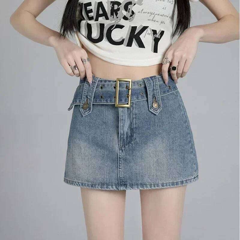 Ins Women American High Waist Gothic Jeans Girls Vintage Wrap Hips Denim Dress Female Streetwear Blue Black A Line Skirts Z260314