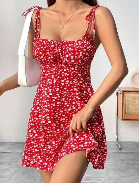 Women Summer Floral Spaghetti Strap Sexy DressesMini DressBeach DressWoman ClothingShort DressesClothesSundress 260313