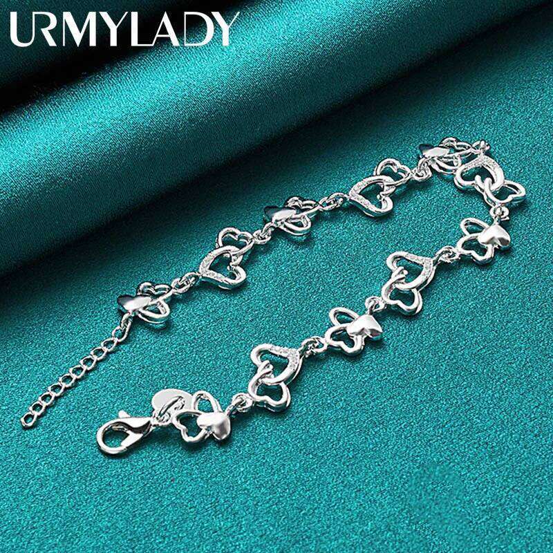 URMYLADY 925 Sterling Silver Heart Chain Bracelet For Women Wedding Engagement Party Fashion Jewelry Z260313