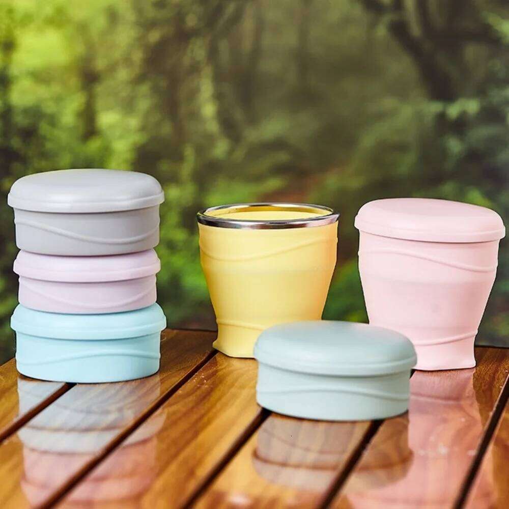 180ml water cup, travel silicone foldable camping cup with lid - suitable for travel, camping, Z260313