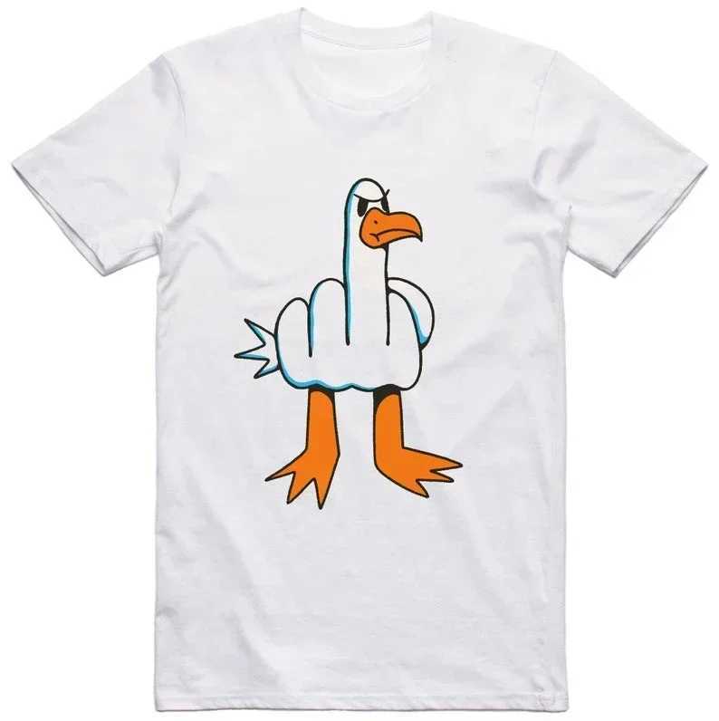 Mens fun T-shirt with rough design of seagulls regular fit T-shirt universal T-shirt with cartoon prints for both men and women D260313