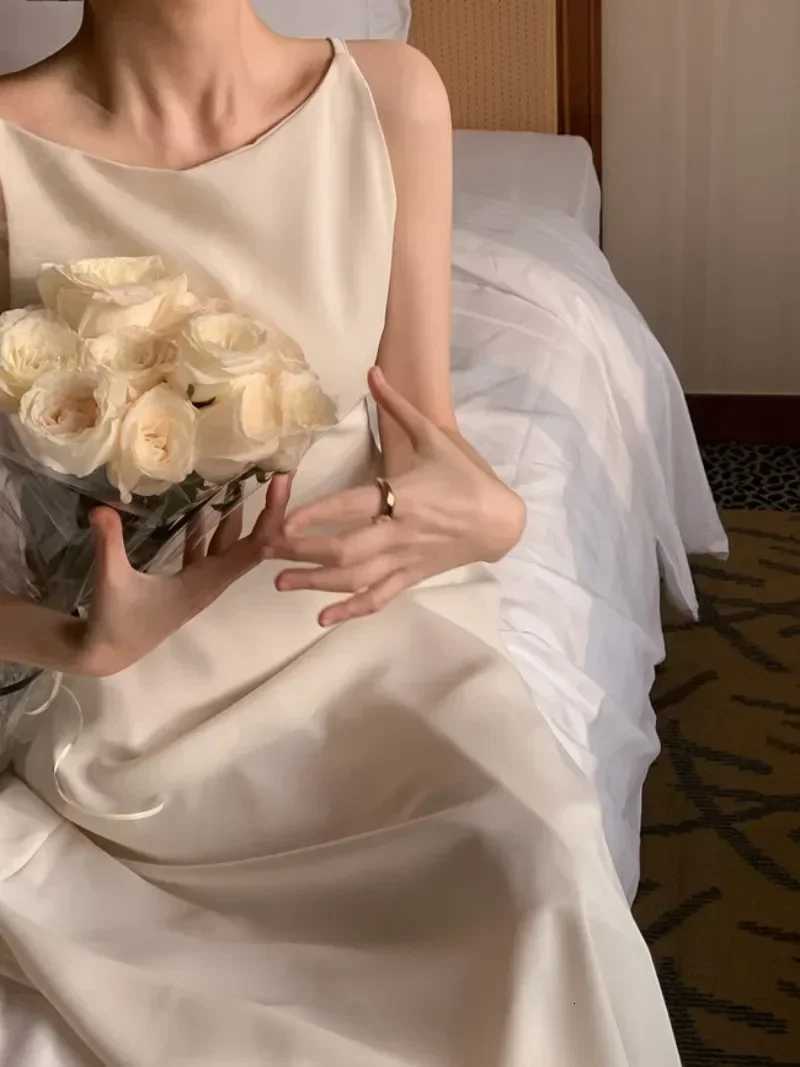 French Style Women Spaghetti Strap Midi Dresses Summer Elegant Party Female Clothes 2025 Y2k Korean Chic Sweet Dress T260316