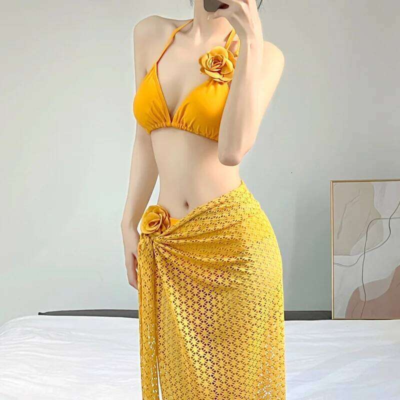 Thai Ginger Flower Split Bikini Sexy Slimming Vacation Niche Three Piece Swimsuit 26H0313