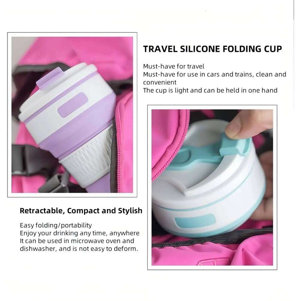 Leakproof Collapsible Silicone Travel Mug Reusable Foldable Bottle Hot Coffee/Cold Water Perfect for Camping & Cycling Z260313