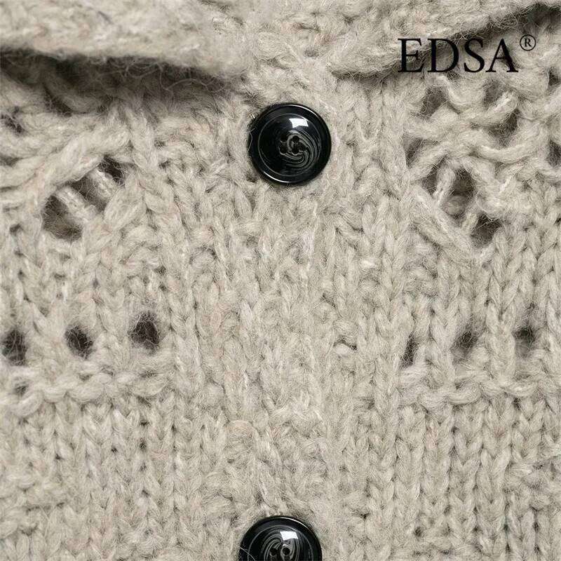 EDSA Women Knitted Cardigan Single Breasted Revere Collar Long Sleeves for Spring Autumn Loose Female Tops Z260313