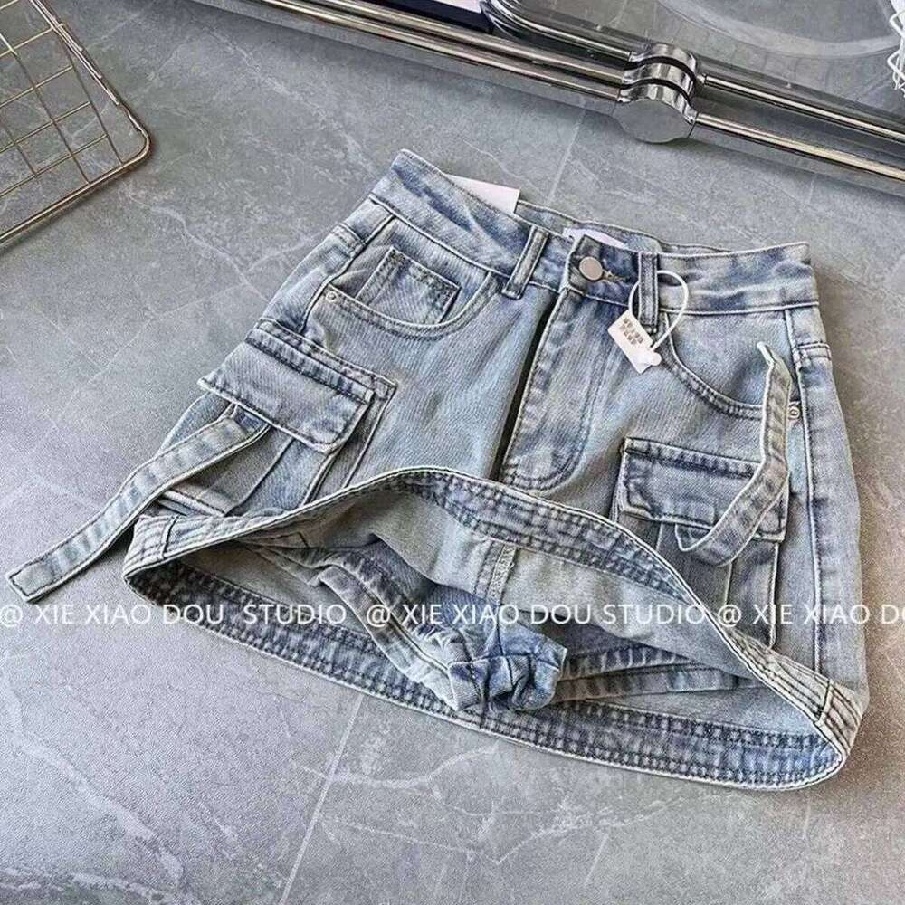 Women's personalized denim small internet celebrity fashion 2025 summer new heavy industry Korean style work skirt Z260314