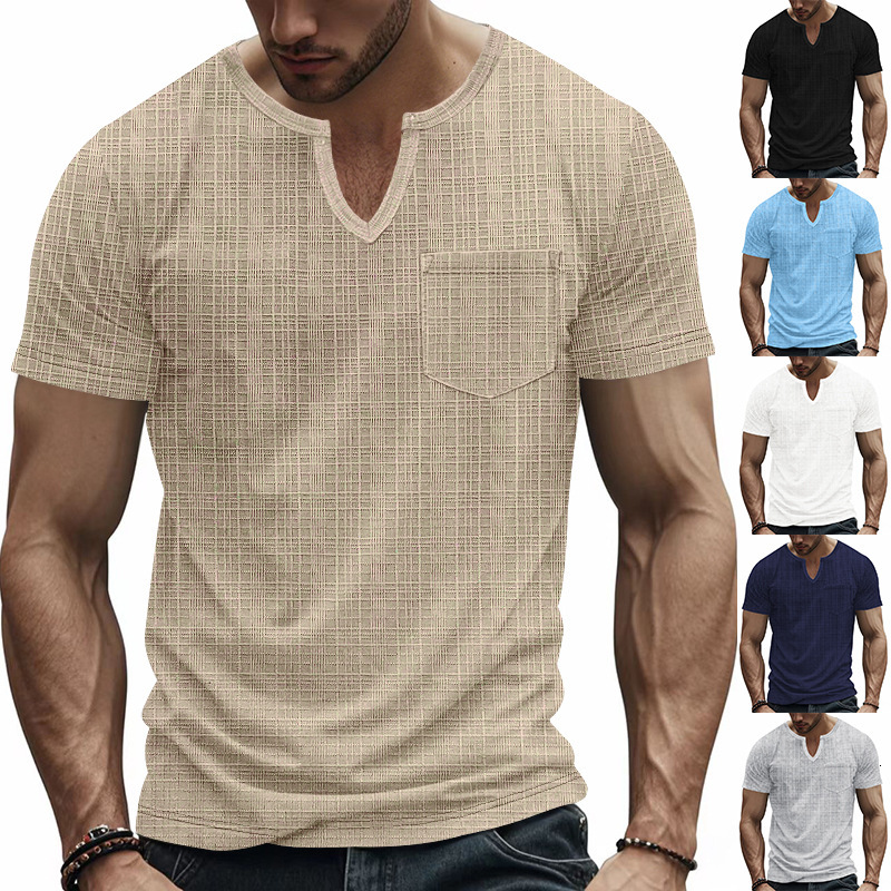 Men's T-shirt Summer Imitation Linen Bamboo Loose Casual Breathable Men's V-neck Solid Designer Shirt Designer Polo Hoodie Color Short Sleeve