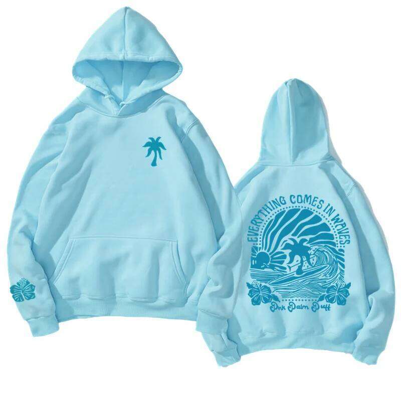 New Women'S And Youth Tropical Island Hoodie Light Grey With Pink Flower Print Daily Street Wear - Four Seasons Women Z260314