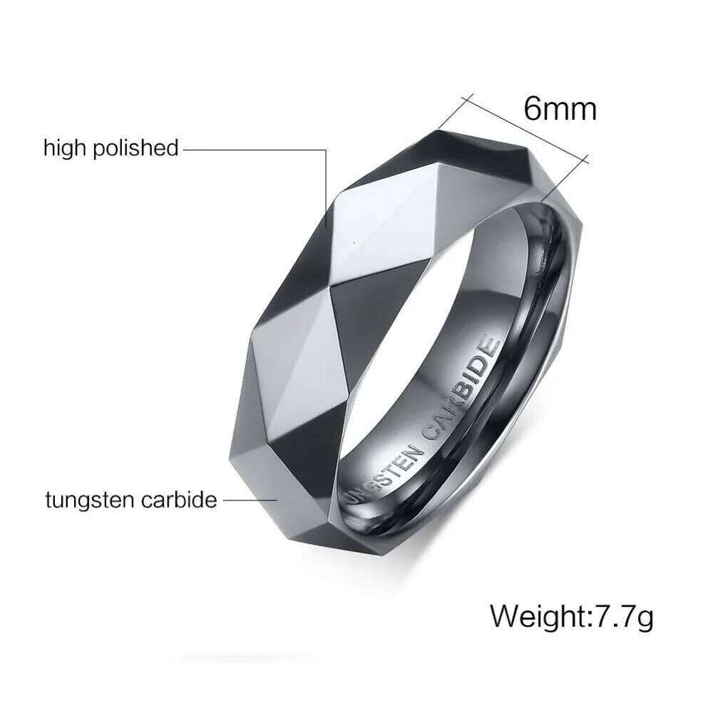 Faceted Wedding Band For Men,Mens Tungsten Carbide Rings, Polished Beveled Edge Comfort Fit H260312