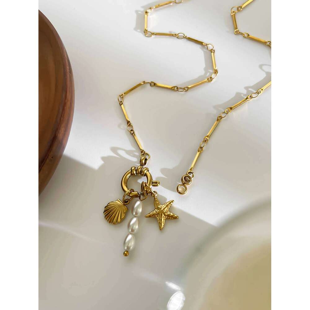 Peri'sbox Jewelry Trends 2025 Imitation Pearl Sea Star Shell Stainless Steel Women's Pendant Choker Necklaces beach Accessories H260312