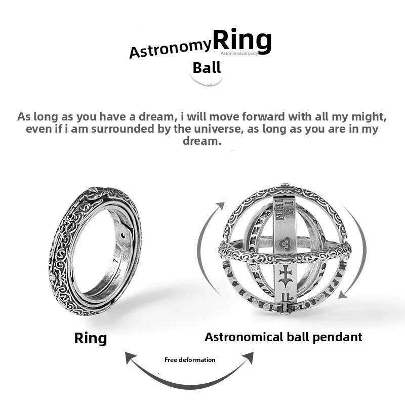 Retro Astronomical Sphere Ball Ring Letter Ring, Foldable and Open To Rotate, r Jewelry Gift H260312