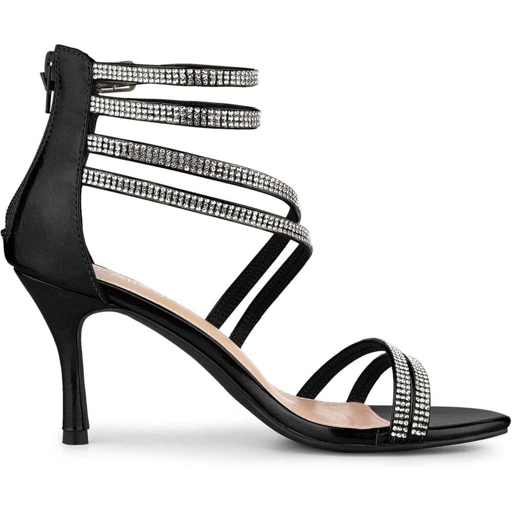 Women S Ankle Strap Rhinestone Stiletto Heeled Sandals MOJIDASHU