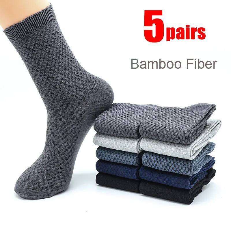 5 Pairs Men Bamboo Fiber Crew Man High Quality Spring Autum Winter Business Breathable Male Dress Ankle Socks Z260313