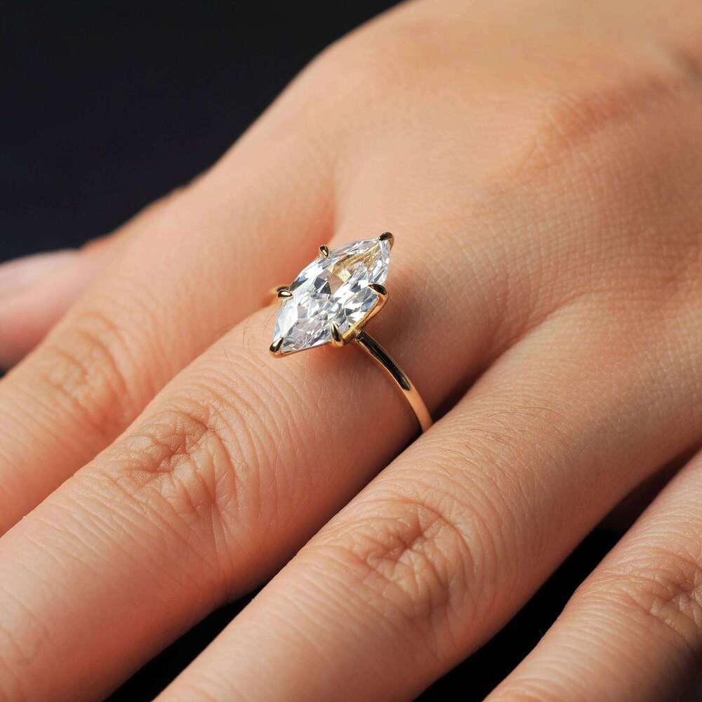 Potiy Vintage 9ct 5A Marquise Shape Cubic Zirconia Solitaire Engagement Ring For Women 925 Sterling Silver 14K Yellow Gold H260312