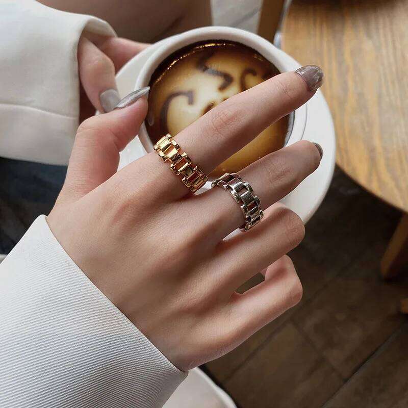 LIVVY Silver Color Chain Rings for Women Men Fashion Creative Retro Simple Personality Party Jewelry Gift H260312