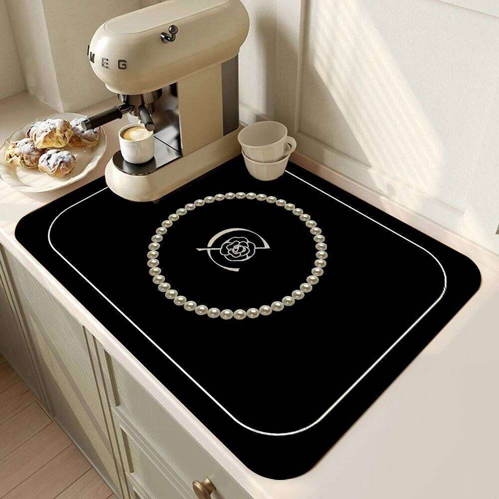 Vintage French Style Printed Coffee Machine Kitchen Counter Quick Water Absorption Utensil Drying Desktop Drainage Mat 26H0313