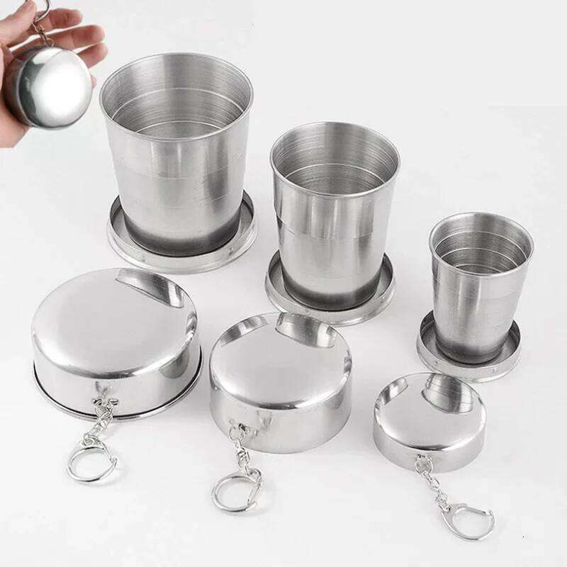 75ml/150ml/250ml Stainless Steel Folding Cup Portable Retractable Telescopic Cups For Outdoor Travel Camping Tool With Keychain Z260314