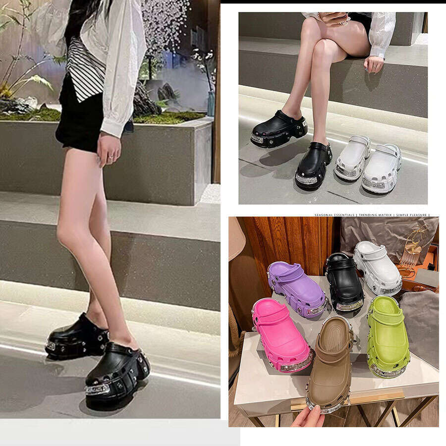 New Summer Paris Clogs for Women, Outdoor Wear, Non-Slip, Height-Increasing, Thick-Soled, Closed-Toe Sandals, Thick-Soled Couples' Shoes with a S