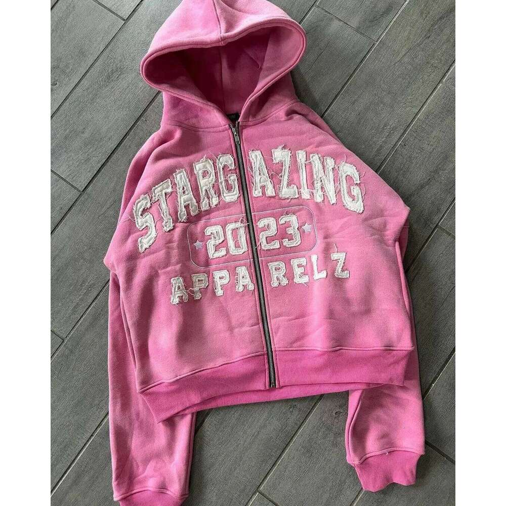 2024 American Retro Zipper Hoodie Trendy Letter Patch Embroidery Fashion Loose Gothic Harajuku Sweatshirt Casual 2K Women's Top Z260314