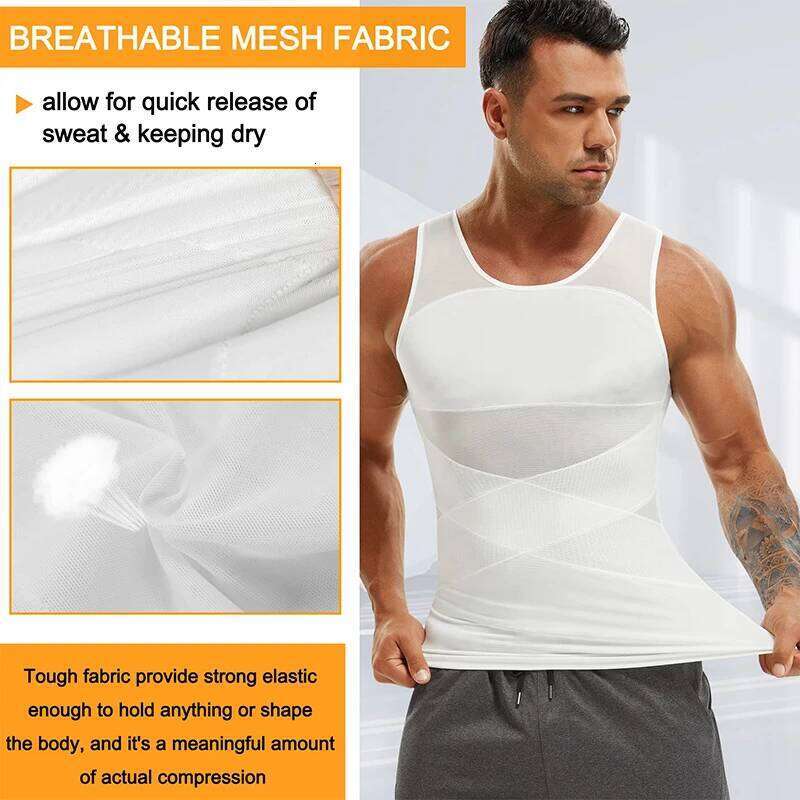 Compression Shirt for Men Slimming Undershirt Body Shaper Tank Top Gynomastica Sleeveless Shapewear Vest Mesh Cross Suit 3XL 26Y0313