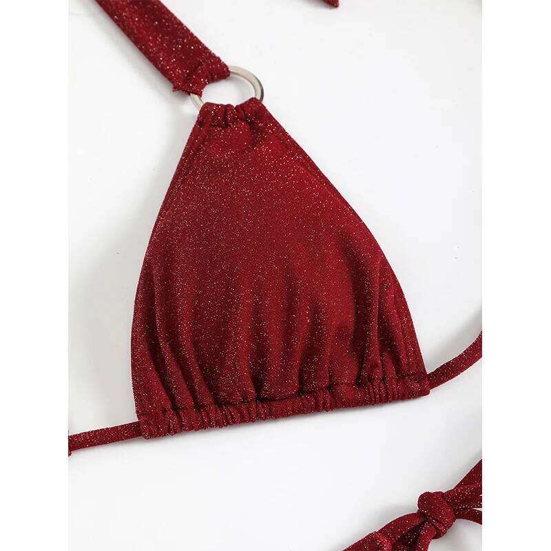 FASKO red triangle style two-piece sexy suit bikini 2025 new beach series swimsuit hot sale Y260303