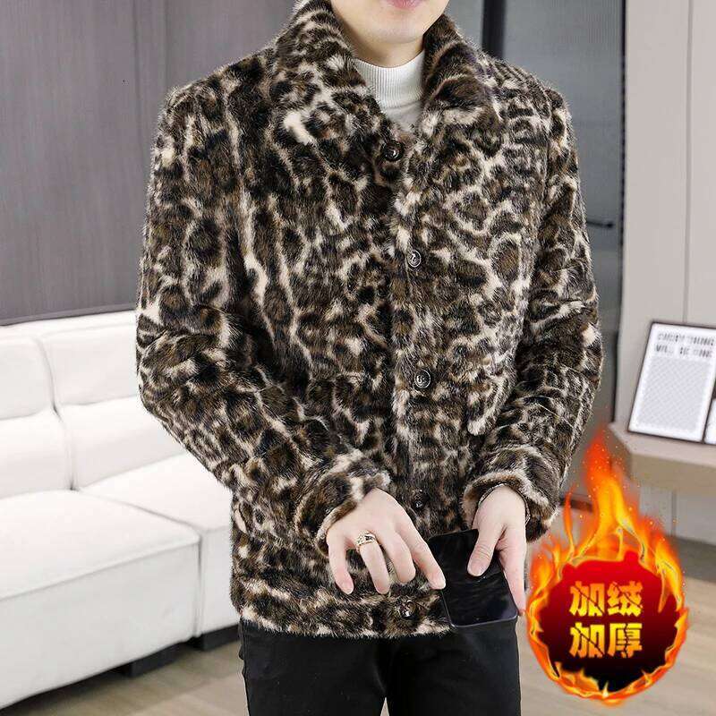 2025 Winter Leopard Print Mink Jacket for Men Fashion Thickened Warm Faux Fur Coat Casual Social Streetwear Jackets Z260313