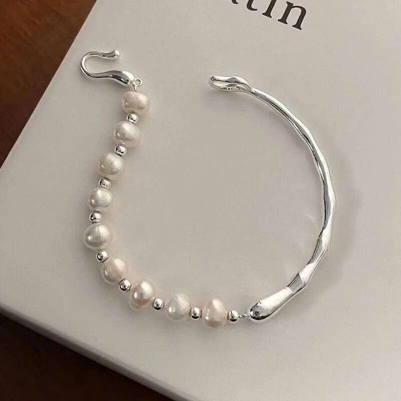 Luxury 925 Sterling Silver Knots Pearl Bracelet For Women Vintage Irregular Metal Charm Bracelets Fashion Party Jewelry Gifts Z260313