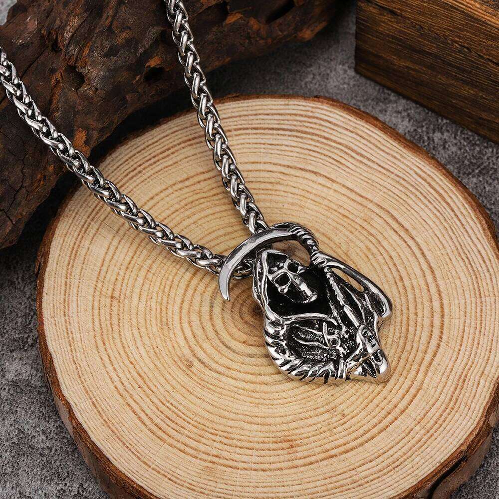 New Vintage Skull Grim Reaper Scythe Pendant Fashion Punk Style Hip-Hop Versatile Men's Necklace H260312