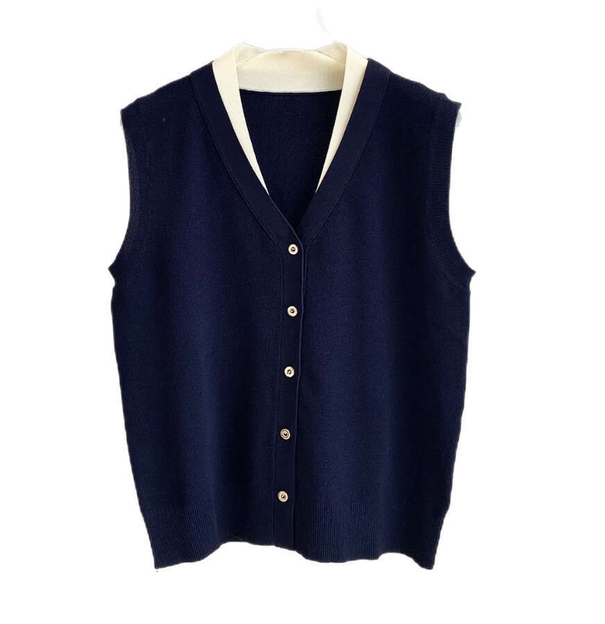 2026 Spring and Summer New Design Color blocked V-neck Sleeveless Commuter Loose Knitted Women's c10 Tank Top