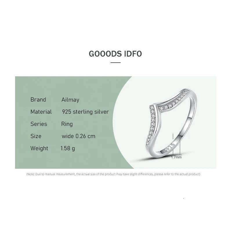 Ailmay Romantic V Shape High Quality CZ Ring Real 925 Sterling Silver Fashion Sparkling Finger Rings For Women Wedding Jewelry H260312