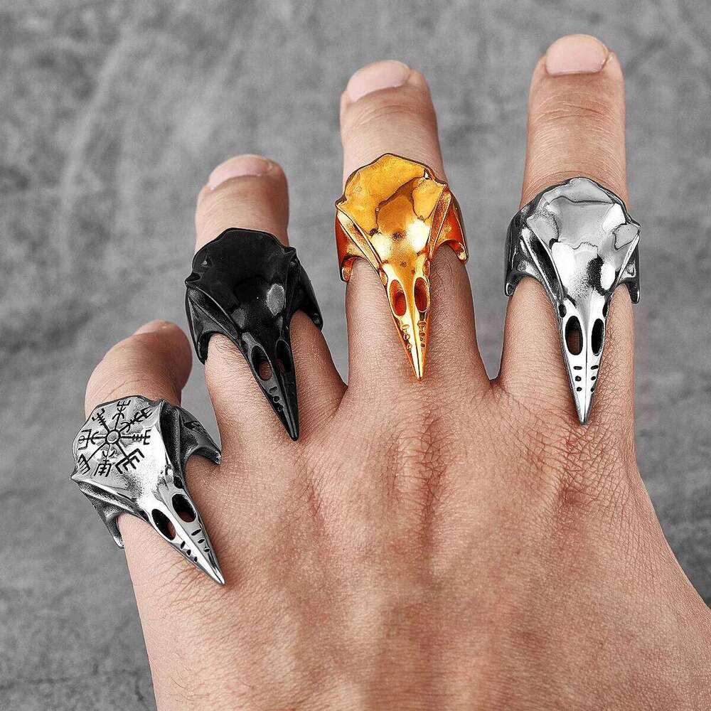 Viking Crow Skull Stainless Steel Mens Rings Punk Amulet Gothic for Male Boyfriend Biker Jewelry Creativity Gift Wholesale H260312