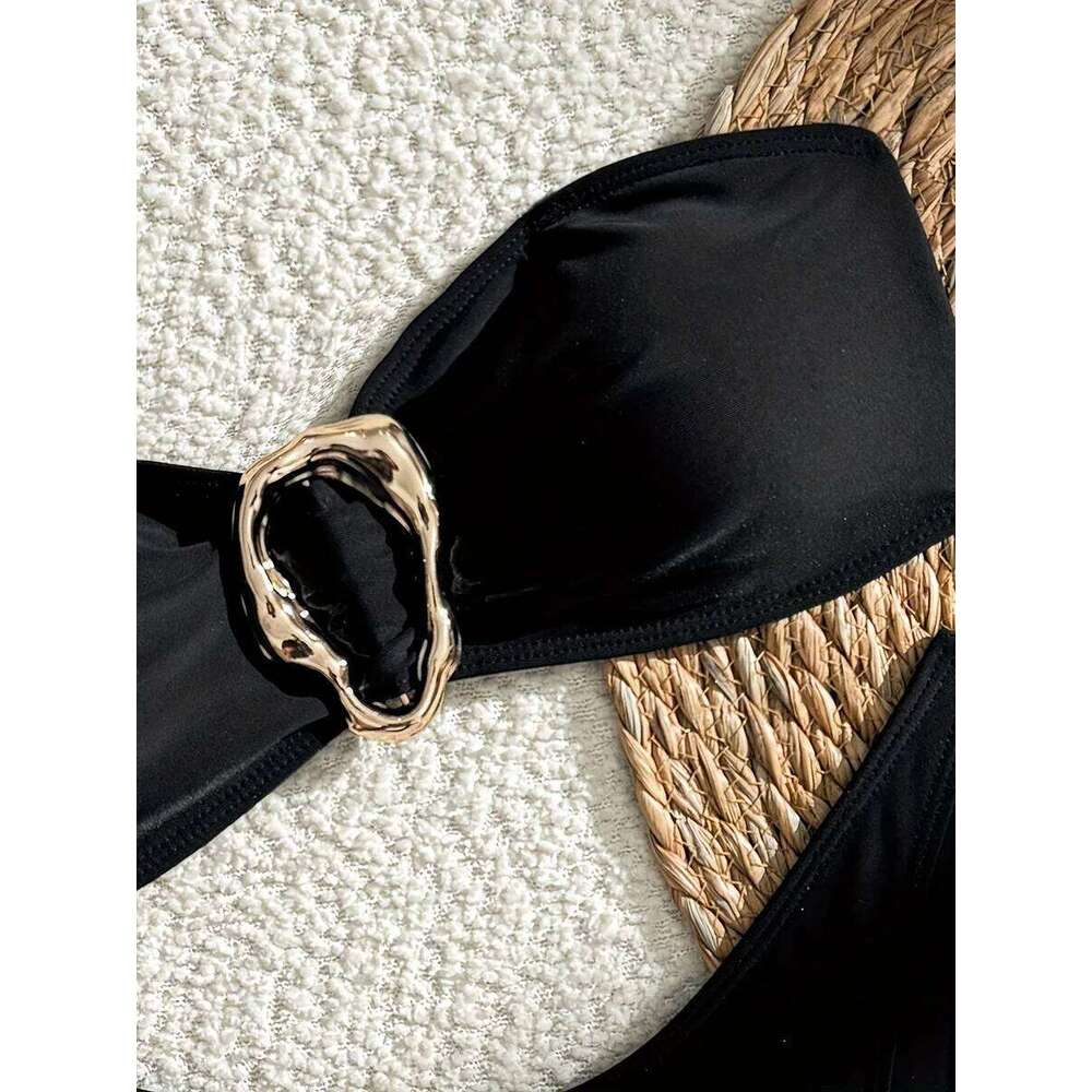 XS - L Metal Ring Bandeau Women Swimwear Female Swimsuit Two-pieces Bikini set Brazilian High Cut Bathing Suit Swim Lady Y260303