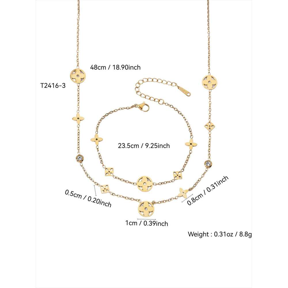 Old Money Style Temperament Personality Charm Stainless Steel 18K Gold-Plated Diamond Cr Jewelry Set Female H260312